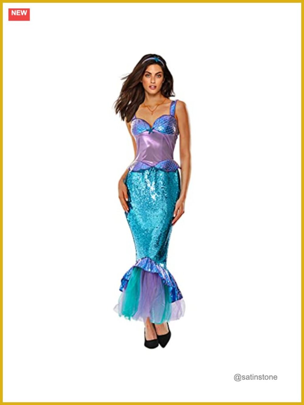 Women Sequin Mermaid Costume Tail Dress 2PC Halloween Cosplay